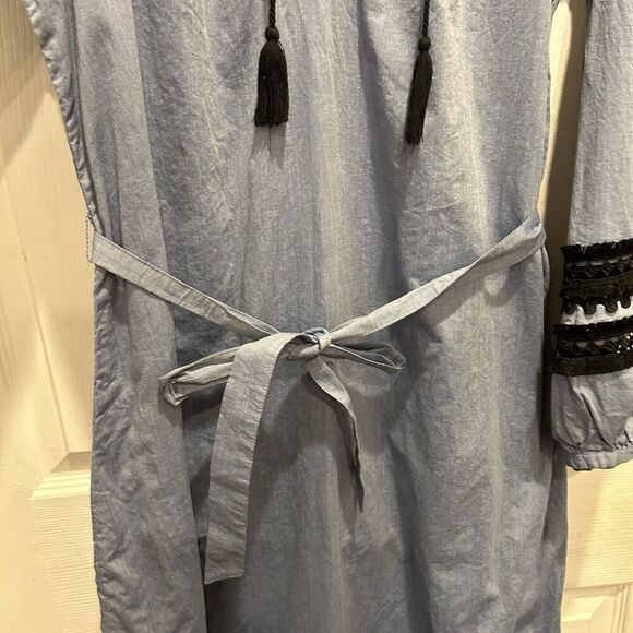 Who What Wear Blue Belted Dress Embroidered and Crochet Sleeves Boho Large‎ - Picture 4 of 11